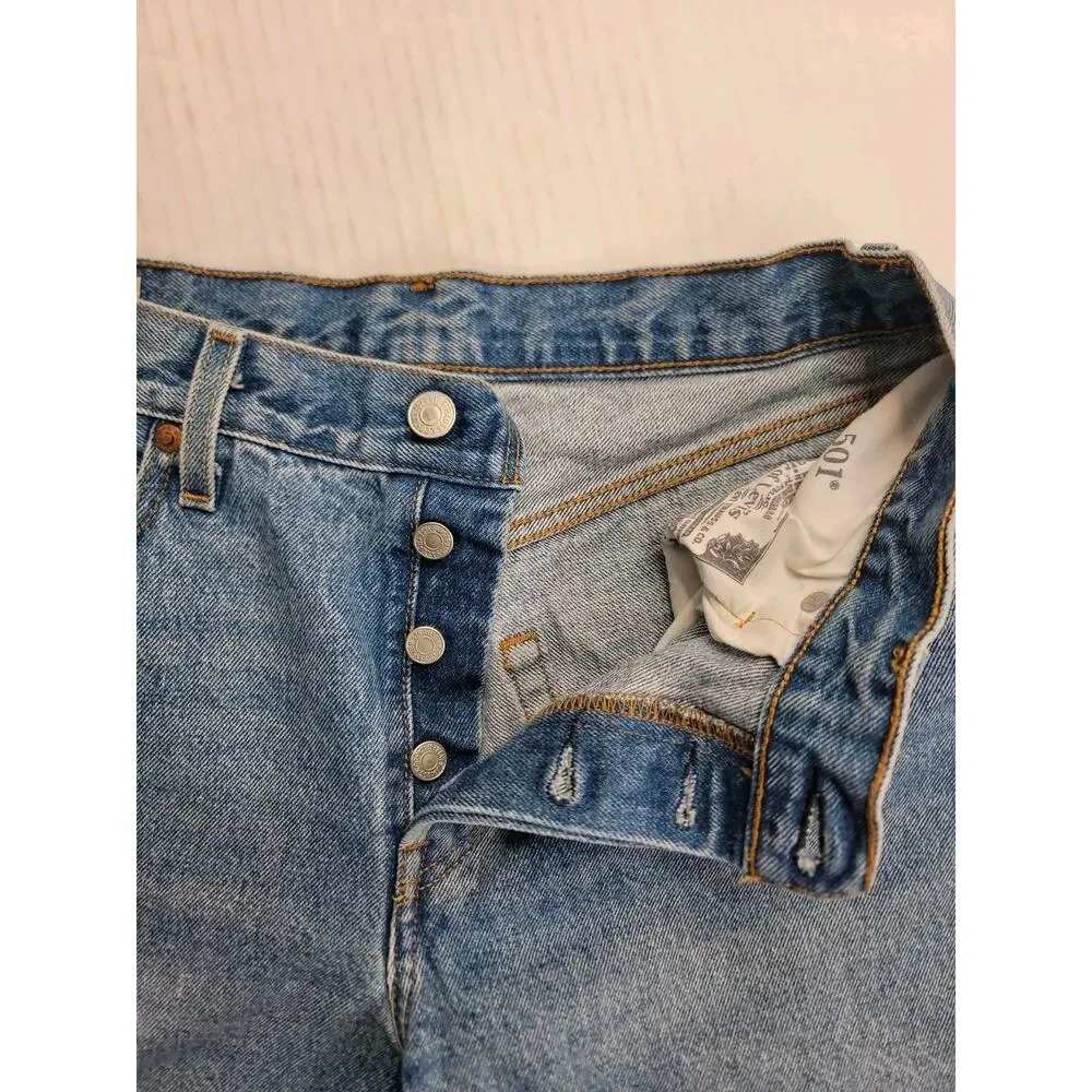 Levis Premium 501 Denim Shorts SZ 28 High Rise Button Fly Big E Jorts Festival